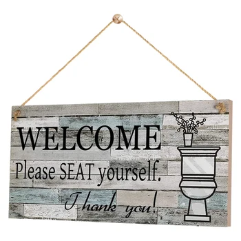 

Bathroom Wall Decor Sign Hanging Wood Plaque Welcome Sign Welcome Please Seat Yourself Rustic Art for Kids Guest