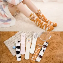 Женские модные милые коралловые уплотненные Пушистые Носки-тапочки с животными, носки-тапочки, дышащие хлопковые носки для женщин, весна-лето