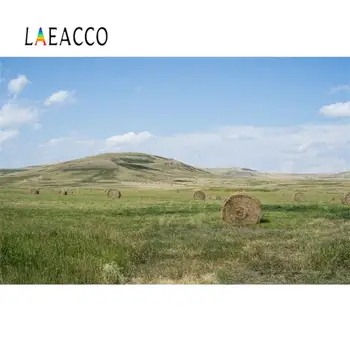 

Laeacco Mountain Farm Field Grassland Hay Rolls Blue Sky Cloudy Scenic Photo Backgrounds Photographic Backdrops For Photo Studio