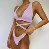 Sexy Bikini Solid Swimsuit Female Women Push Up Bikini Set Cross Bandage Bathing Beachwear Swimming  5