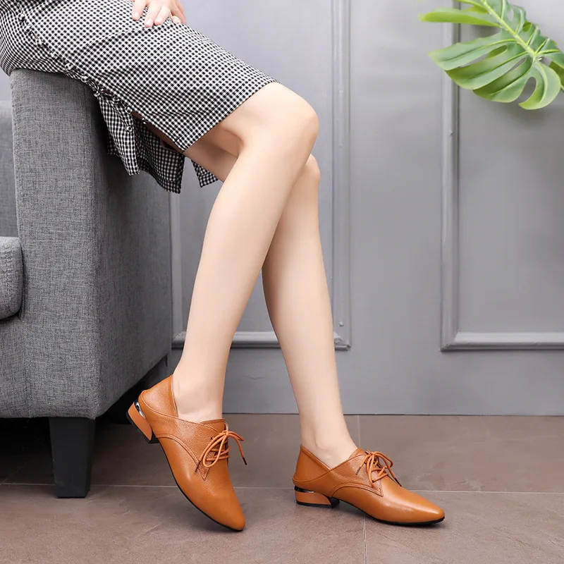 otouno nueva moda Zapatos casuales de cuero de boca profunda zapatos individuales zapatos de mujer de gran tamagno grueso con