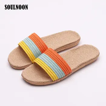 

Women Summer Slippers Unisex Comfortable Home Slippers Linen Slip-on Indoor Slides Couple Casual Flip Flops Sandals Beach Shoes