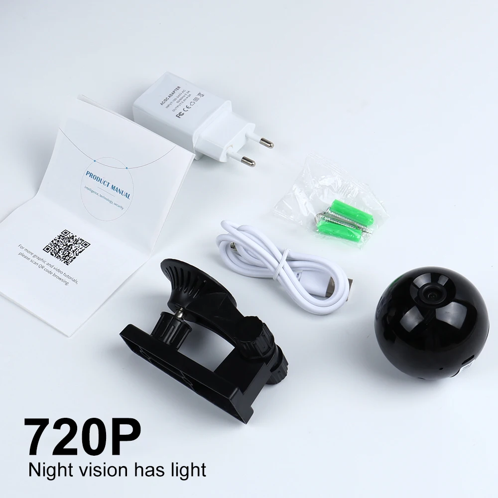 Мини-камера для домашней безопасности, Wi-Fi, 720 P, камера для комнатной безопасности, Wi-Fi, ночное видение, дистанционное наблюдение, монитор, телефон - Цвет: EU plug