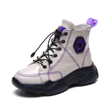 

2019 New Women's High Heels boots Pu woman shoes Round head Color matching Lace up fashion Women's Winter boots Size 35-40