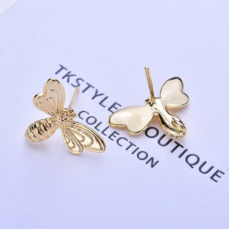 

(172) 6PCS 13x17MM 24K Gold Color Brass Bee Stud Earrings High Quality Diy Jewelry Findings Accessories