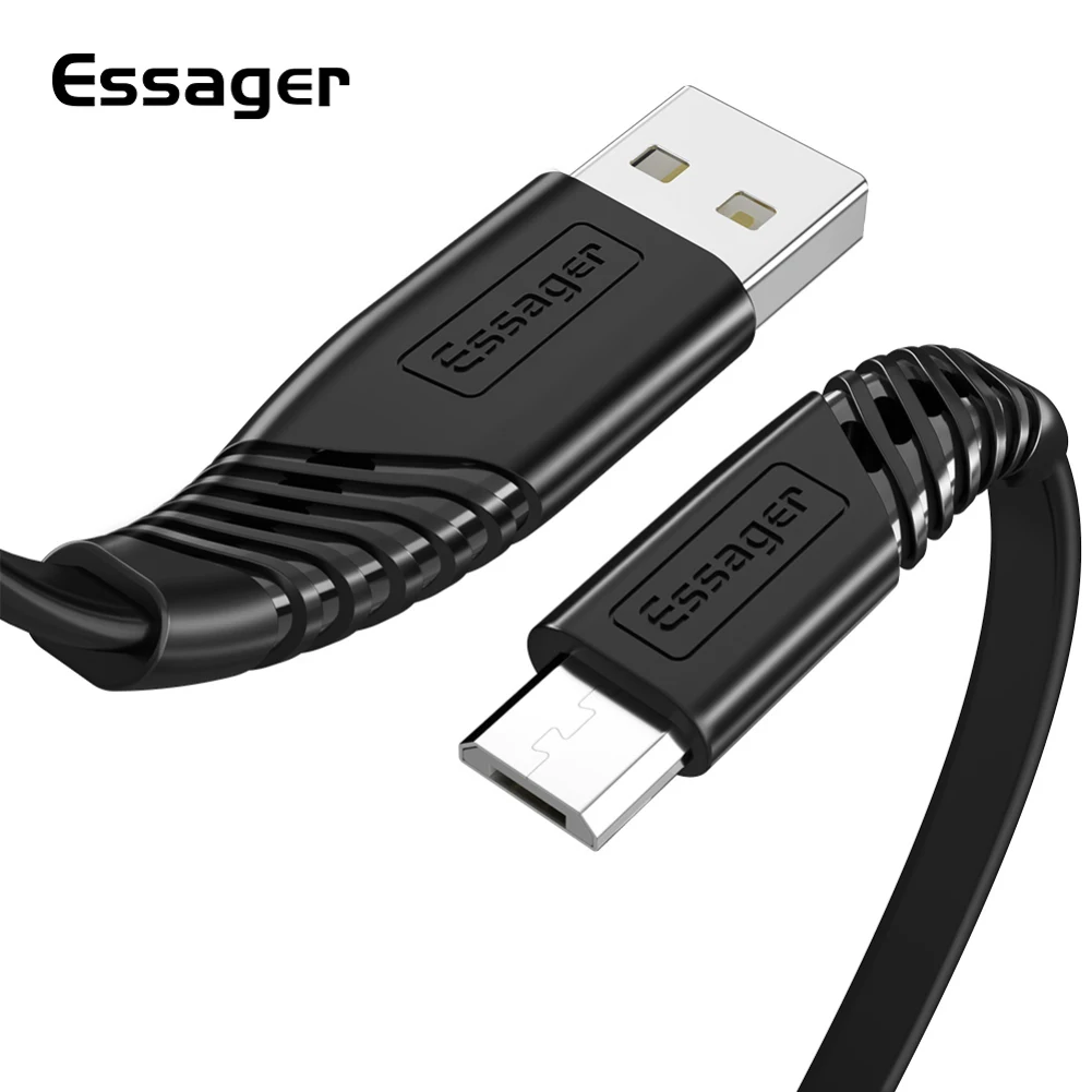 Плоский Micro USB кабель Essager для Xiaomi Redmi samsung 2.4A Быстрая зарядка USB кабель для зарядного устройства для передачи данных кабели для мобильных телефонов Android