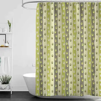 

hengshu Dog Precision Custom Shower Curtain Vertical Pattern with Paw Design Foot Print Canine Symbol Walking Modern Bathroom