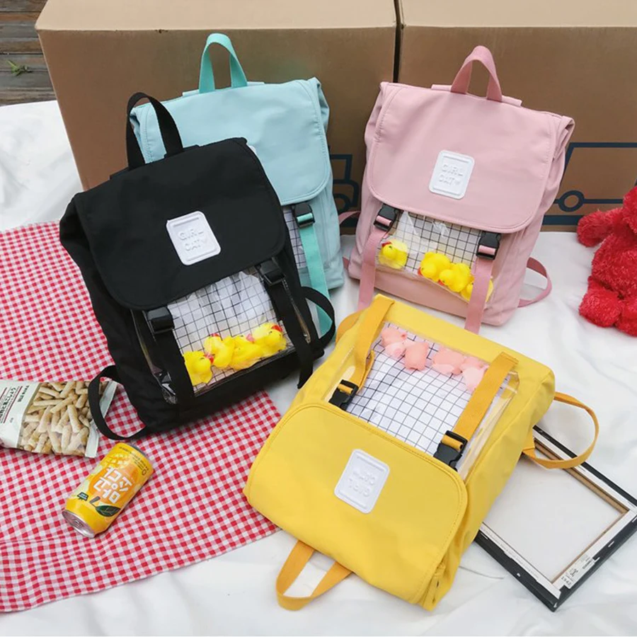 Мультфильм подарок маленькая утка Прозрачный женский рюкзак Harajuku нейлон школьные рюкзаки для путешествий Повседневный водонепроницаемый студенческий рюкзак для девочек-подростков книжные сумки