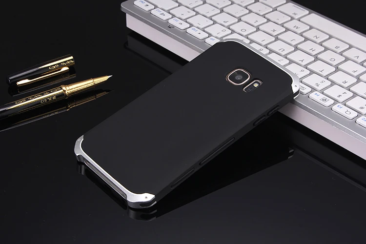 Black Silver Side Текстурированная антиосенняя Металлическая Рамка Пластиковая Задняя пластина для samsung Galaxy S7 алюминиевый сплав S7 мобильный бампер S7 чехол с подарком - Цвет: Black Silver Side
