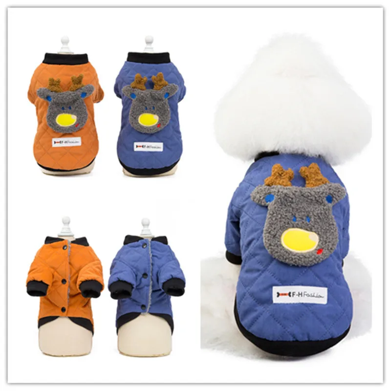 Новая зимняя одежда для собак хлопковая куртка Teddy Bomei маленькая одежда для собак Одежда с двумя отверстиями для лап оленя узор жакеты для собак чихуахуа