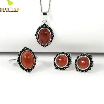 

Flyleaf Elegant Agate 100% 925 Sterling Silver Earrings For Women Necklaces & Pendants High Quality Fine Jewelry Sets Vintage