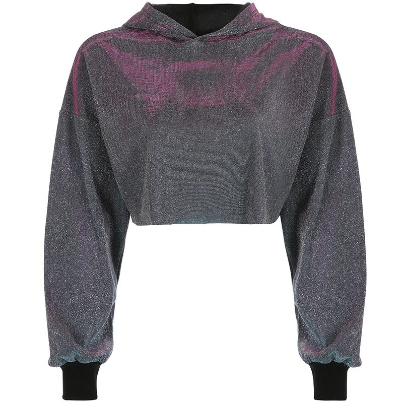 Rockmore Lurex, женские толстовки с длинным рукавом, свитшоты, Корея, больше размера d, пуловеры размера плюс, укороченный топ, толстовка с капюшоном, Femme, осень