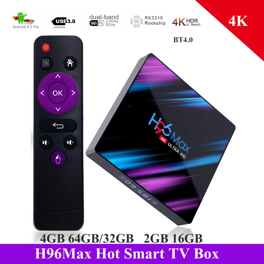 ТВ приставка H96 Max Android 9 0 четырехъядерный процессор RK3318 64 бит UHD 4K Смарт 2 4