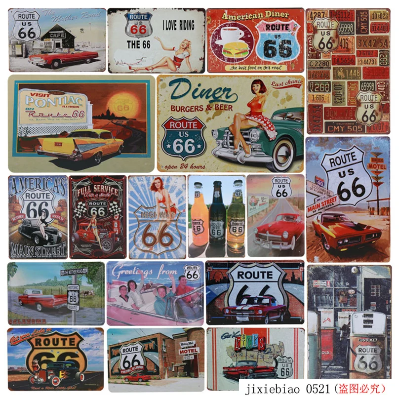 5 шт./компл. металлический знак Route 66 гараж потертый шик стены Ретро Живопись