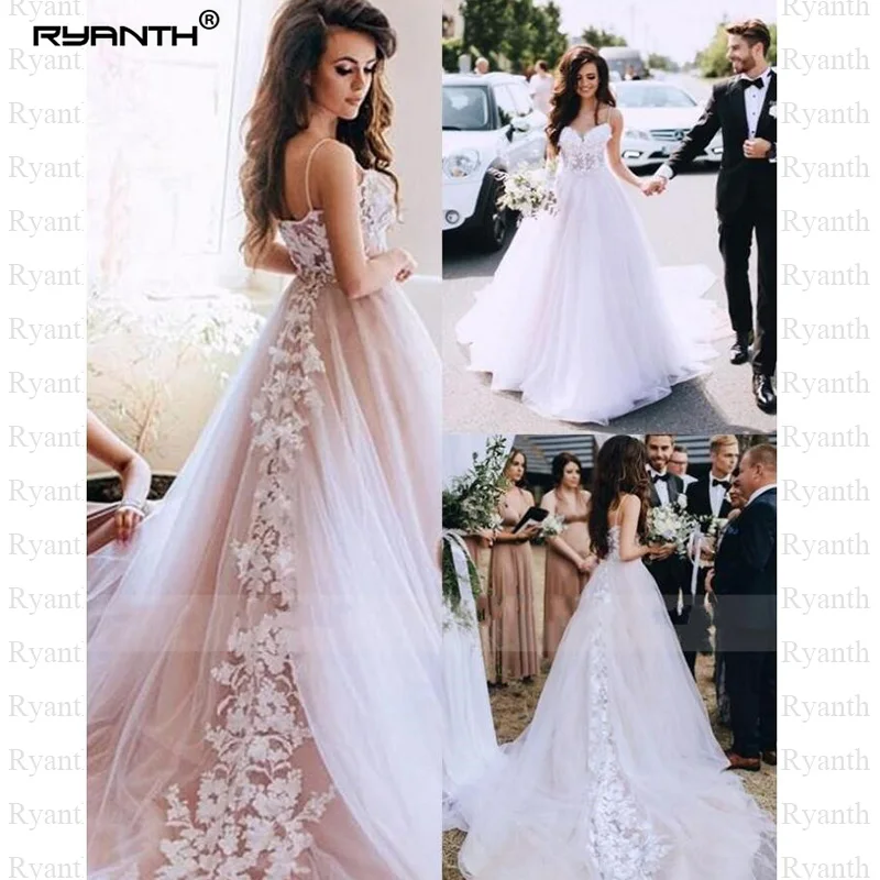 Robe de mariee сексуальное платье на тонких бретельках кружевное свадебное платье трапециевидной формы Vestido de noiva изготовление под заказ Иллюзия богемные свадебные платья