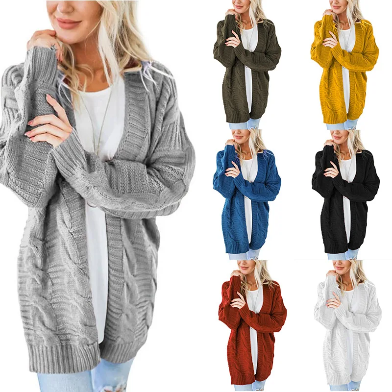 

2020 Women's Autumn And Winter Knitted Cardigan Solid Color Long-Sleeved Sweater Outer Wear Casual Loose Large Size