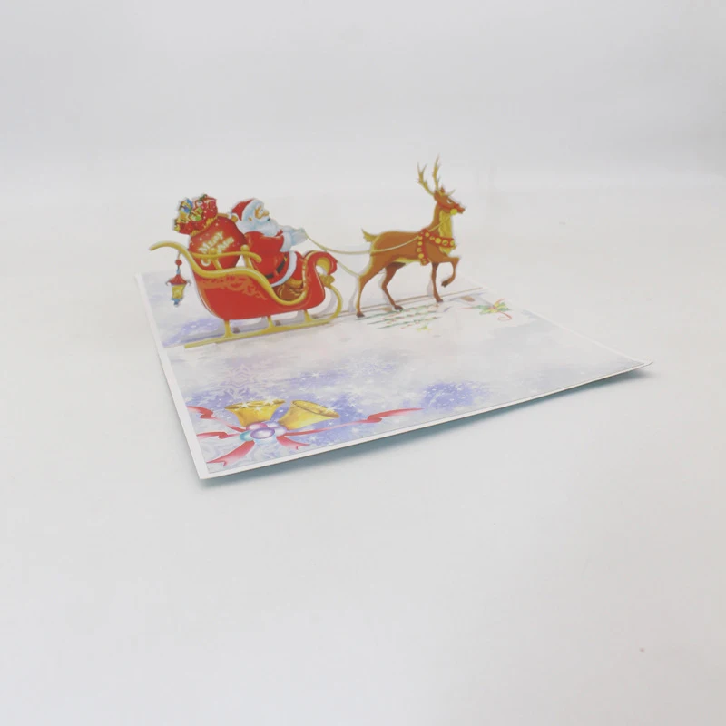  3D Handmade Color Print Santa Claus Elk Sleigh Paper Invitation Greeting Cards PostCard Merry Chris - 4000310792896