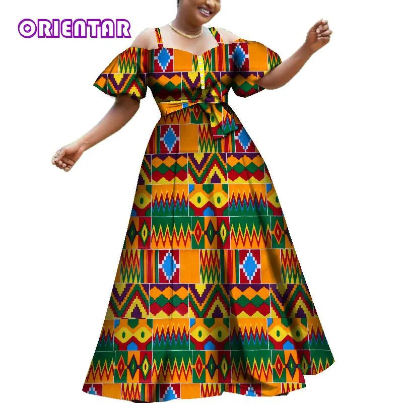 Женские африканские платья, модные, с открытыми плечами, с пышными рукавами, вечерние, бальное платье, Африканский принт, хлопок, для девушек, длинное платье Дашики, WY3609