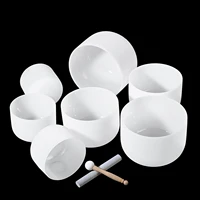 CVNC Perfect Pitch Chakra set of 7 PCS 8-14 Inch Frosted Quartz Crystal Singing Bowls 432Hz with Free 13