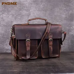 PNEME ретро натуральная кожа мужской портфель сумки crazy horse воловья сумка для ноутбука Высокое качество Бизнес работы сумки-мессенджеры