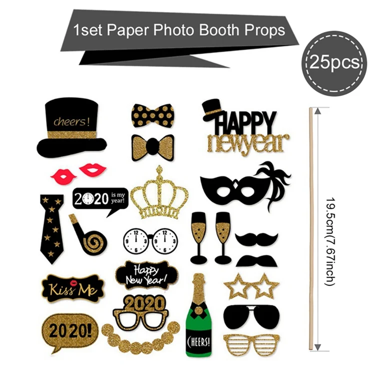 Photo Booth С новогодними воздушными шарами, посуда черного и золотого цвета, Рождественское украшение для дома, Рождественский Декор, стол, Рождественский фотостенд - Цвет: Photo Booth