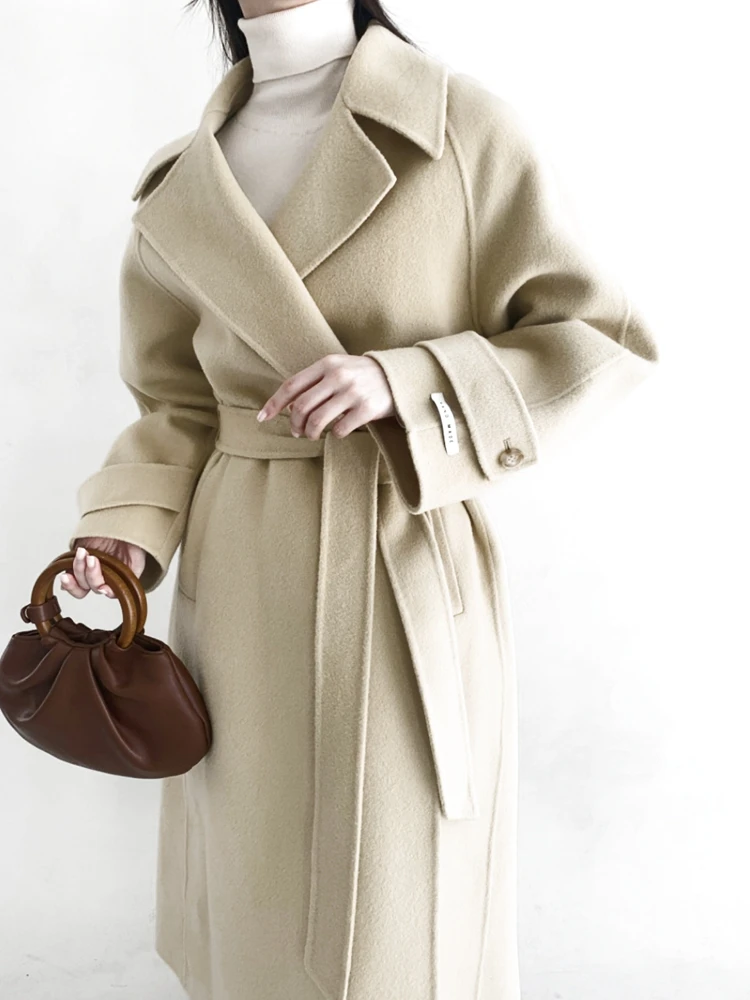 

2020 Ladies Winter Coat Viper Ladies Coat Korean Mid-length Wool Coat Loose Cardigan Long Sleeve Parka with Belt