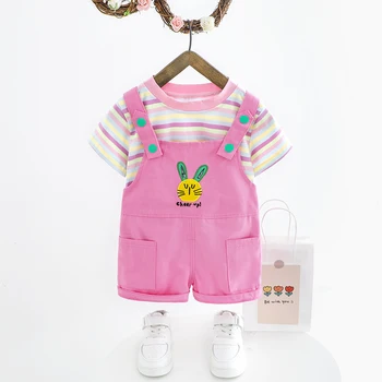 

2020 Summer Toddler Children Clothes Suits Baby Girls Clothing Sets Striped Shirt Bib Shorts Kids Infant Vacation Costume