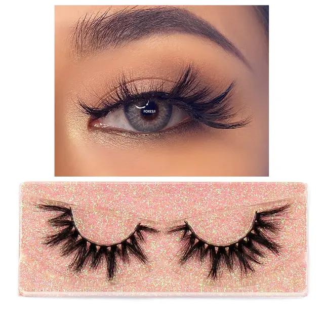 FOXESJI Makeup Eyelashes 3D Mink Lashes Fluffy Soft Wispy Natural Cross Eyelash Extension Reusable Lashes Mink False Eyelashes K02