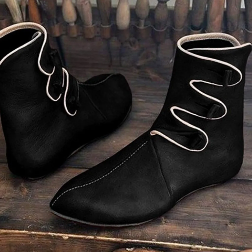 Womens Leather Flat Heel Round Head Boots Ankle Combat Shoes woman Western Comfy Low Heel Fashion Mid-calf Boots botas mujer