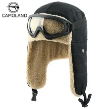 Зимние шапки-бомберы, ушанки, русская ушанка с очками, Мужские Женские шлемы, шлем летчика из искусственного берберского флиса, теплые зимние шапки