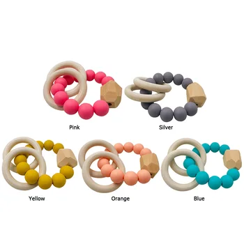 

Baby Nursing Chew Bracelets Toddler Teether Wood Rattles Toys Gift for Baby Wooden Teethers Teething Grasping Toy