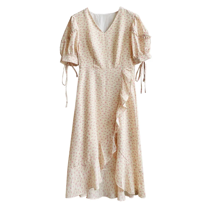 

Ruffle Irregular Floral Dress 2021 Women's Summer Sexy Elegant Lace Up Bandage Sweet Party Dress Slim Beach Boho Vintage Dresses