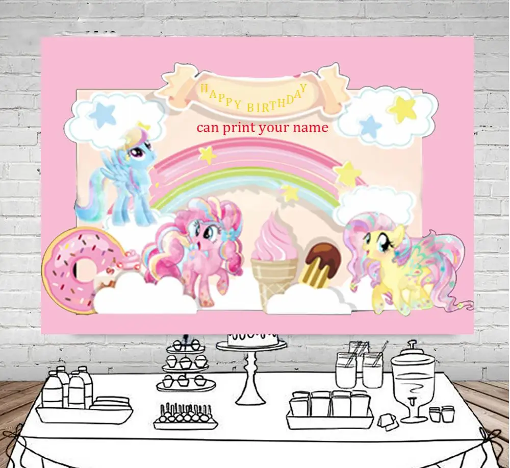 

My little pony Birthday Backdrop Cartoon Custom name Studio party poster templates Background unicron pony birthday party decor