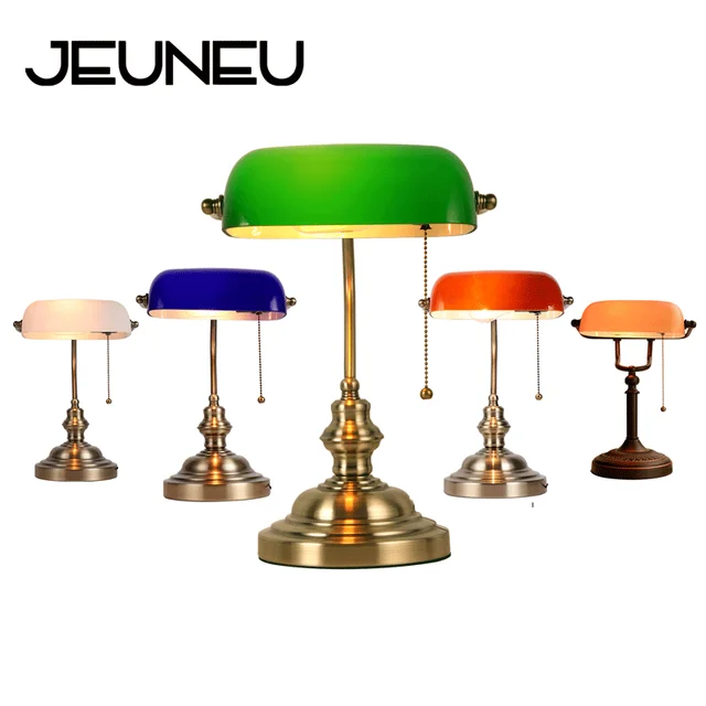 Classical Vintage Simple Banker Table Lamp E27 with Switch Green Glass  Lampshade Desk Lights for Bedroom Study Home Reading - AliExpress