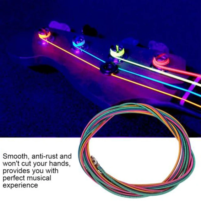 Jeu de cordes pour basse électrique, 4 cordes colorées, en acier