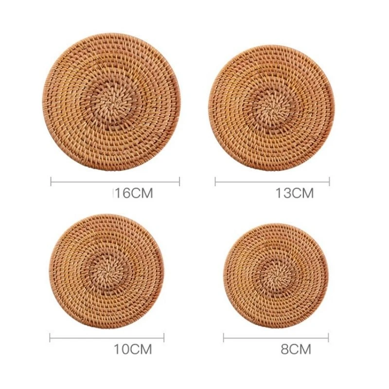 Tappetino per tazza rotondo in Rattan naturale Hot Pad, tovaglietta per isolamento caldo tessuta a mano s imbottitura per tavolo accessori per la decorazione della cucina 6
