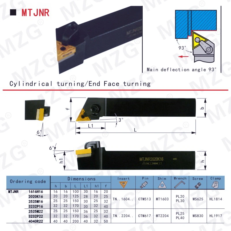 1PCS MTJNR/L 1616/2020/2525 H16/K16/M16 External Turning Tool Holder +10PCS TNMG160404/8 Carbide Inserts Lathe Cutting Tools ball nose cutter