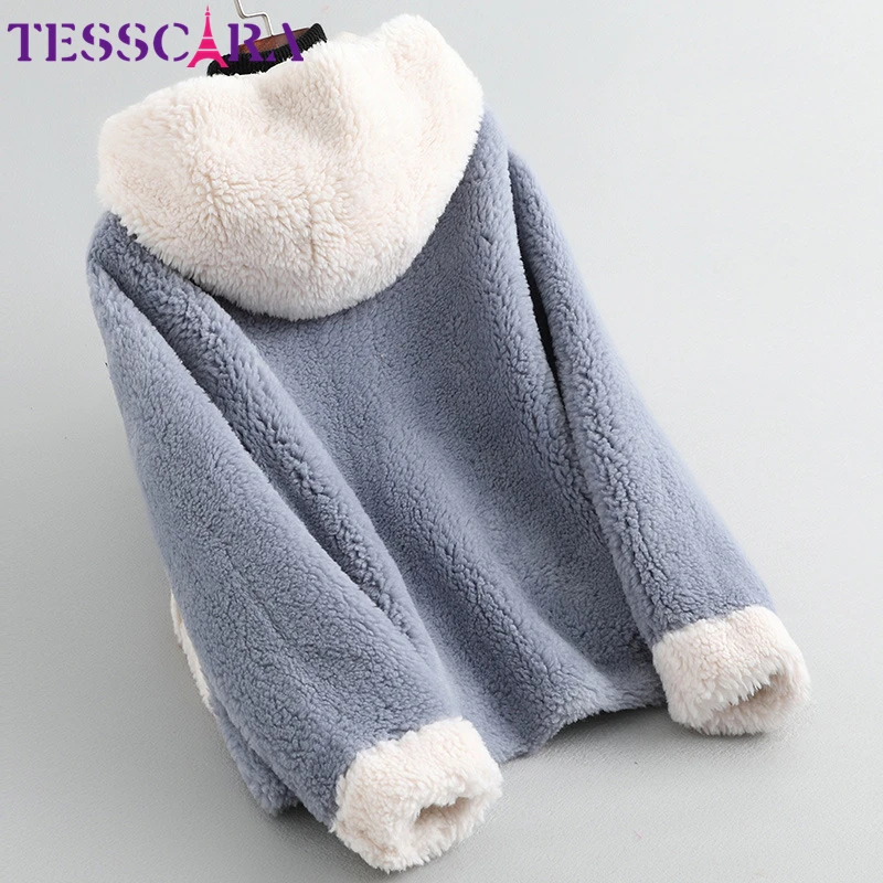 TESSCARA Women Winter Wool Blend Basic Jacket Coat Hooded High Quality Female Designer Leather Suede Jackets Outerwear& Coats