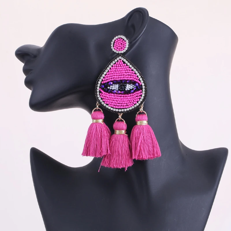 Boho Long Tassel Crystal Drop Earrings for Women