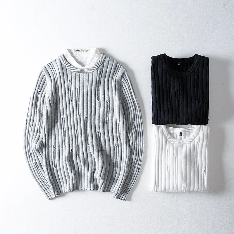 Для мужчин свитера модные Kniteted Полосатые свитера Для мужчин s Slim Fit сплошной Цвет компьютер Вязание свитер, горячая Распродажа пуловер Свитера