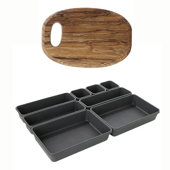 

1 Pcs Solid Wood Fruit Chopping Board Steak Cutting Trays-S & 8 Pcs Organizer Box Drawer Clothes Holder-Dark Gray