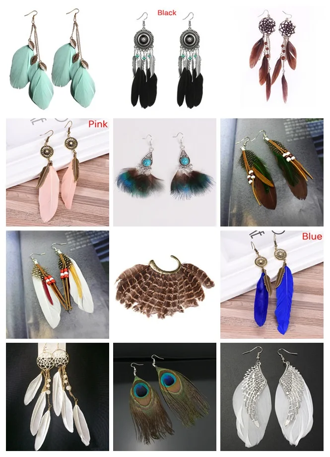 Bohemia Feather Tassel Earrings For Women India Style Feather Charm Dangle Earrings Ethnic Tribal Hippie Jewelry