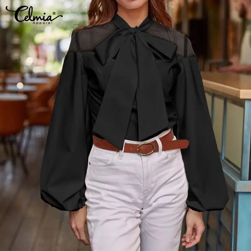 Женские блузки с бантом и галстуком-бабочкой воротник фонарь рукав женская