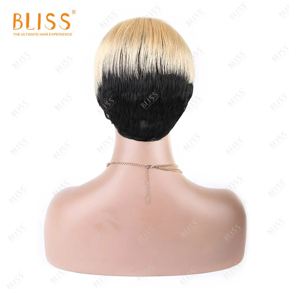 BLISS короткий блонд Боб парик Обрезанные Омбре человеческие волосы парики для