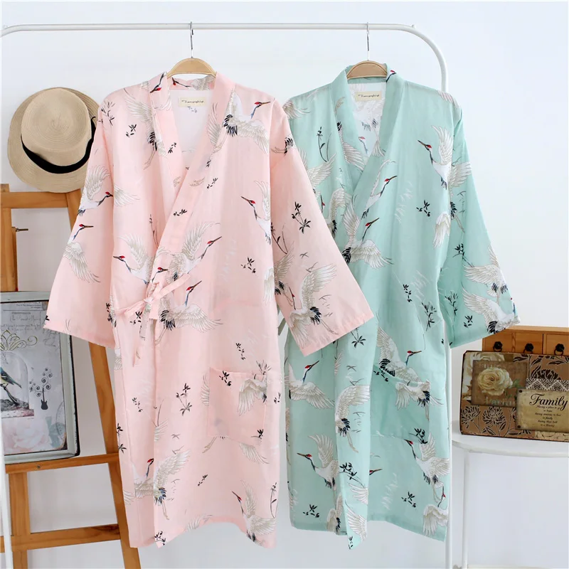 Лето Осень 100% Хлопок халаты двойное газовое кимоно ночная рубашка Простой кран