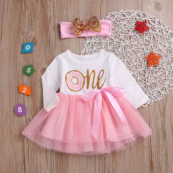 

Cute Pink Girls Clothing Knitted Shirt Mesh Princess Dresses Long Sleeve Newborn Mini Dress For Spring&Autumn Party bebe fille