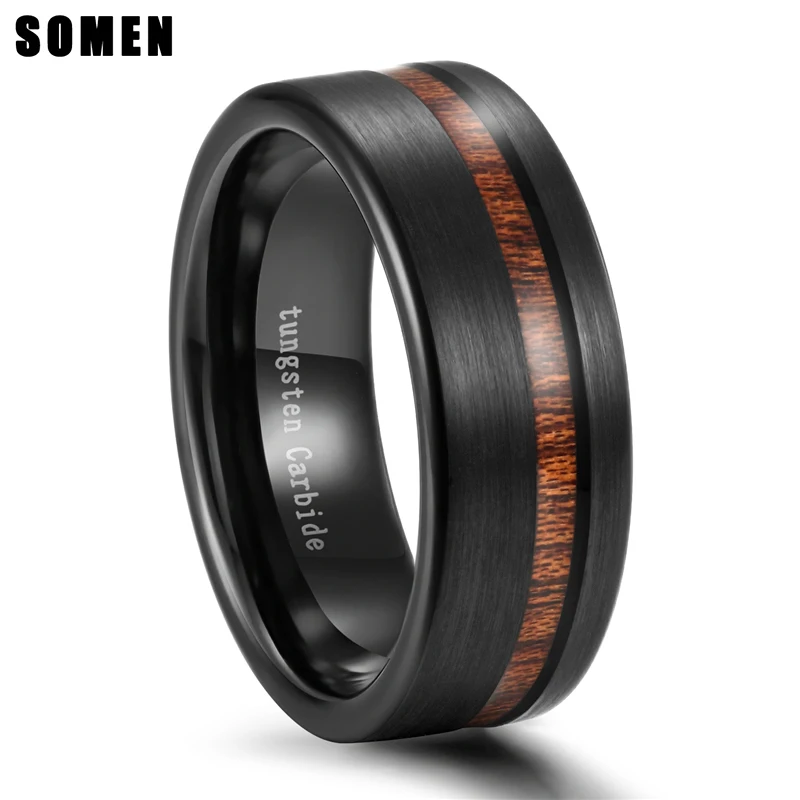 Кольца мужские Somen 8 мм черные женские из карбида вольфрама 100% свадебные