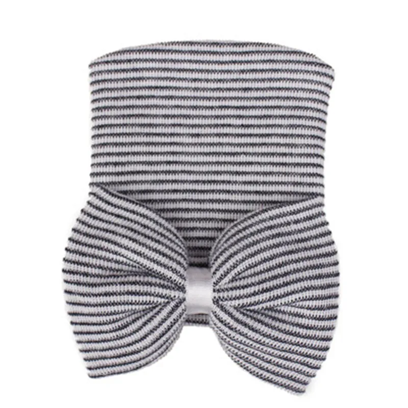 Детская шапка Skullies Beanies, осенне-зимняя шерстяная вязаная шапка с бантом и ушками в полоску, теплые мягкие модные аксессуары для мальчиков и девочек-XMC