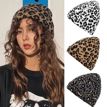 Осень-зима Мода шапка с леопардовым принтом теплая Вязание шляпы с леопардовым рисунком для Для женщин модная кепка для хип-хопа