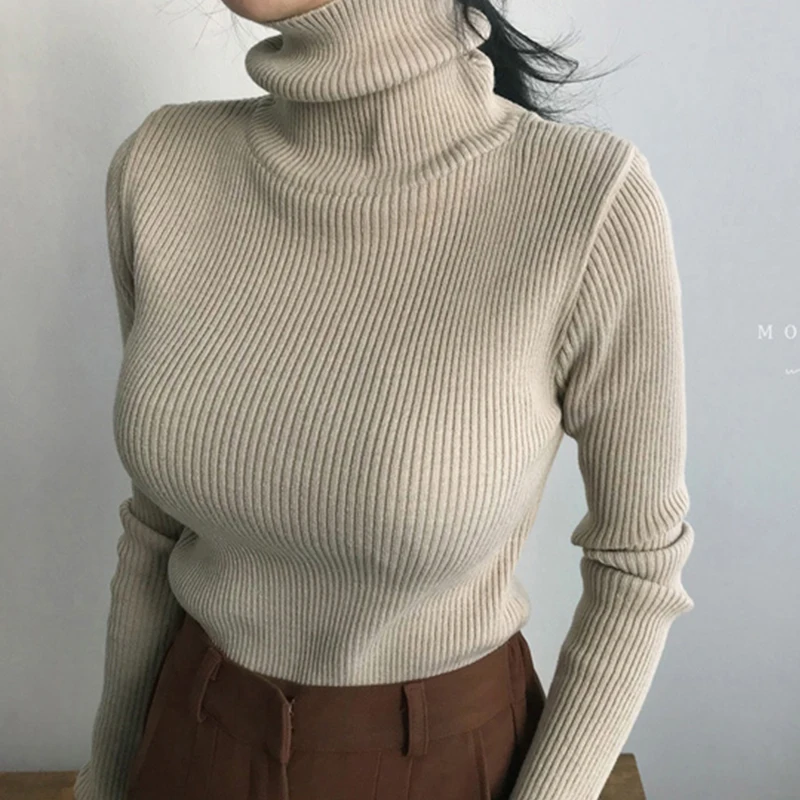 

shintimes Autumn Winter Turtleneck Womens Sweaters Pullover Women Long Sleeve Knitted Sweater Womens Clothing Sweter Mujer 2020